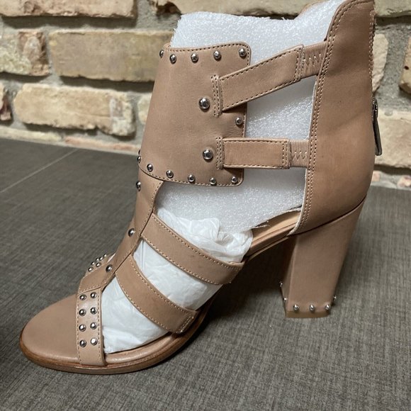 belle by sigerson morrison High Heel Tan Studded Leather Cage Sandals Nib 8 - Picture 6 of 15